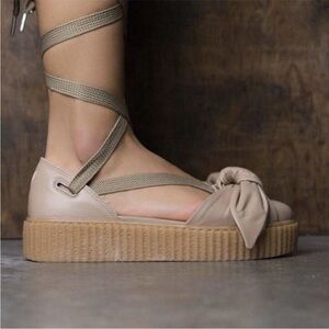 Fenty x PUMA Bow Creeper Sandals | Tan Oatmeal Balletcore Lace Up Sz 8